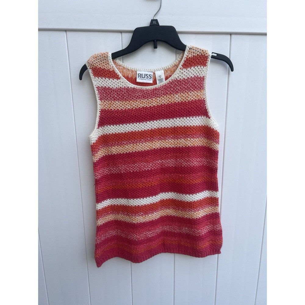 Vintage RUSS LIZ CLAIBORNE Woman's Sweater Open Knit Sleeveless Sz Medium
